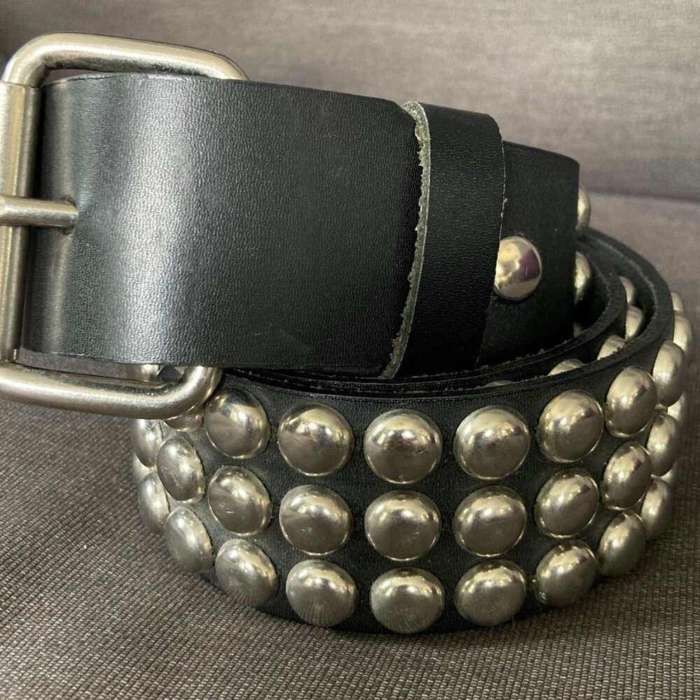 Black 100% Leather Punk Studded Belt, Size M